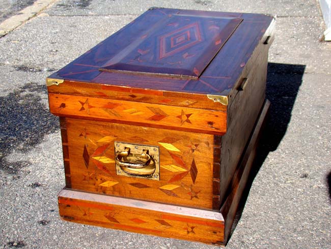 A late 19th century Antique Chest with wonderful exotic wood inlays circa 1880-1900 — image 2
